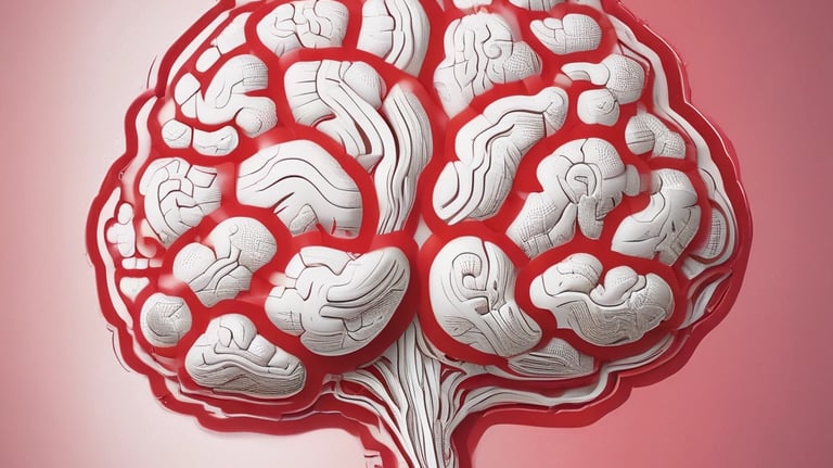 A detailed illustration of a human brain suspended in a futuristic environment. The background consists of concentric circles of evenly spaced, small metallic spheres, giving a sense of depth and complexity.