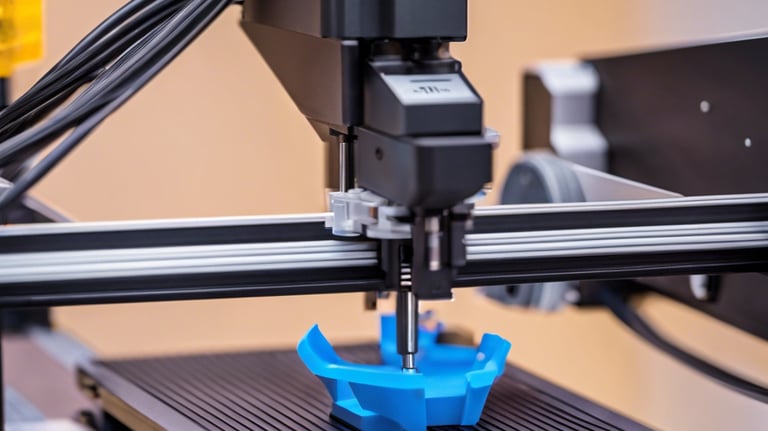 a 3d printer printer with a blue plastic object