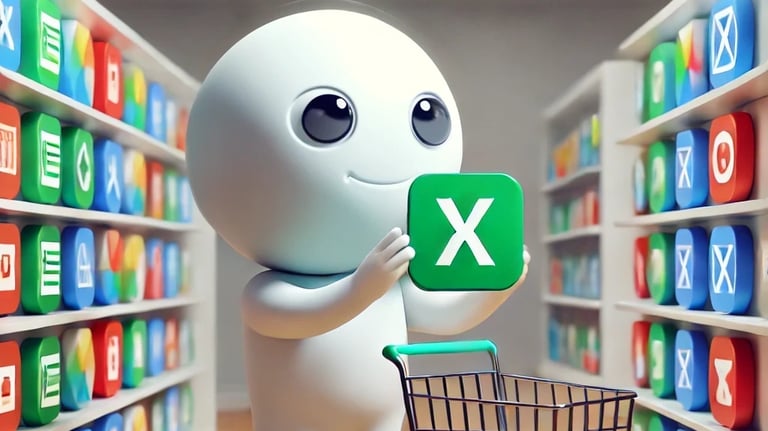 Bonhomme prenant une application basée sur Excel ou Google Sheet dans un rayon d'applications