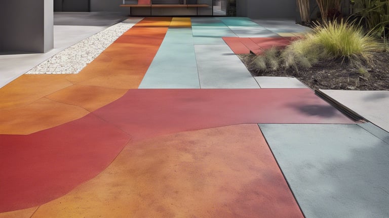 a colorful painted concrete walkway with a colorful painted floor