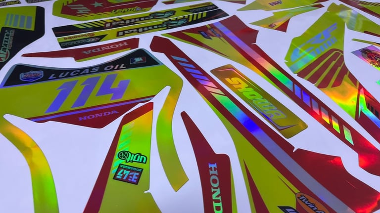 a number of stickers on a table