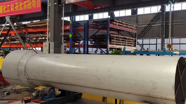 PMI Piping large welded pipes in workshop