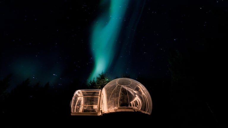 Buuble hotel Aurora lights Iceland sleeping in nature glamping Iceland Finland Sweden
