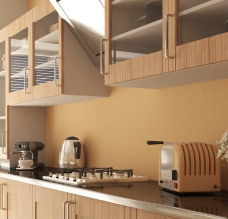 a kitchen with a toaster and toaster oven