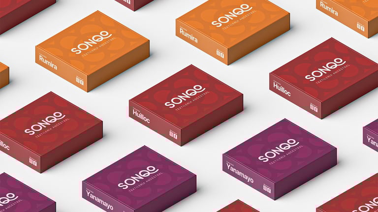 Mockup de cajas de entrega de Sonqo Textilería Ancestral