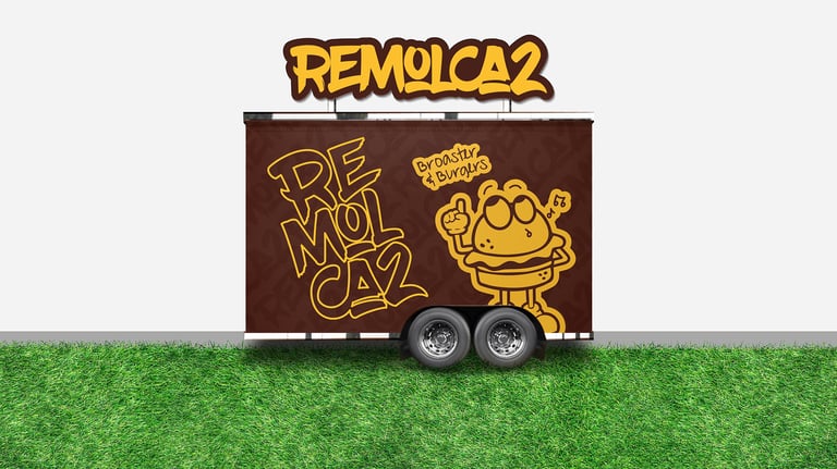 Vista posterior de carro de comida rápida de Remolca2 Foodtruck