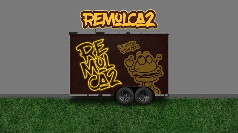 Vista posterior de noche de carro de comida rápida de Remolca2 Foodtruck