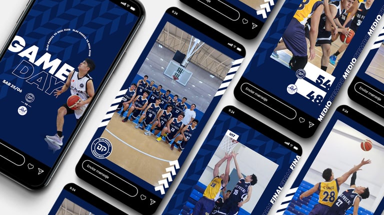 Mockup de historias de Instagram del equipo Blas Pascal Basketball