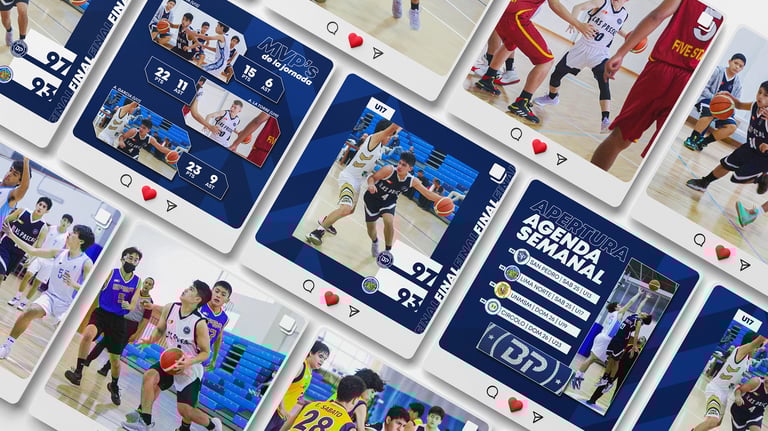 Mockup de publicaciones de Instagram del equipo Blas Pascal Basketball