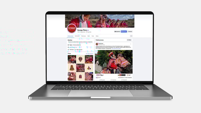Mockup de fanpage de Facebook de Sonqo Textilería Ancestral