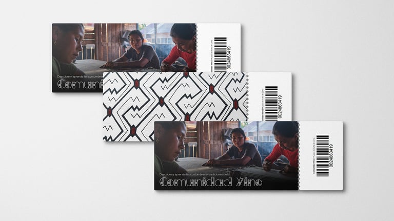 Mockup de entradas para los talleres textiles de la Comunidad Yine