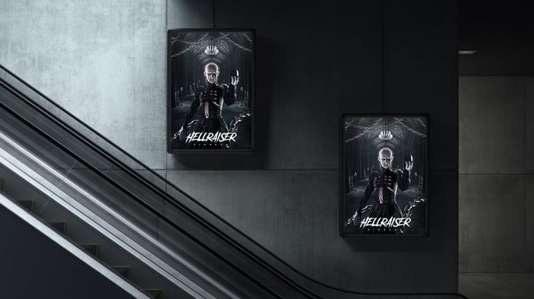 Panel publicitario de la película Hellraiser Pinhead