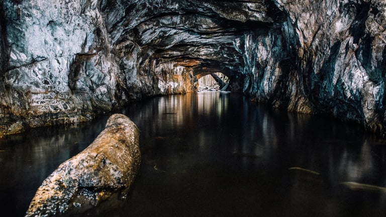 a cave partially submerged with water