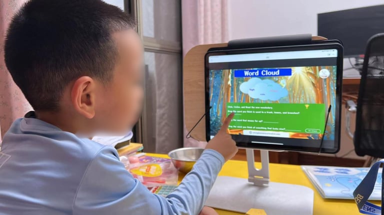 a young boy playing a video game on a computer