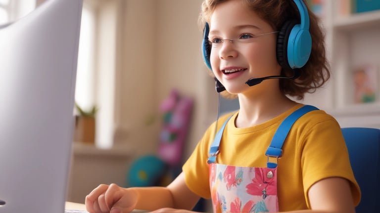 a young girl wearing headphones and a headset