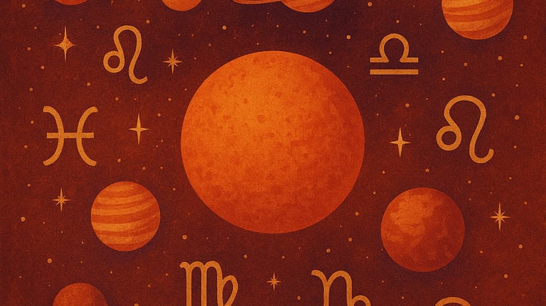 Planètes et signes astrologiques fond rouge