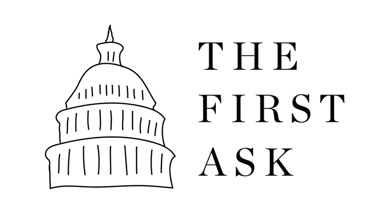 The First Ask logo with elegant serif typography centered on a minimalist black background.