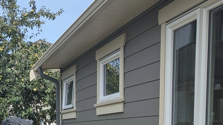 Side of house with crisp paint lines and new window trim