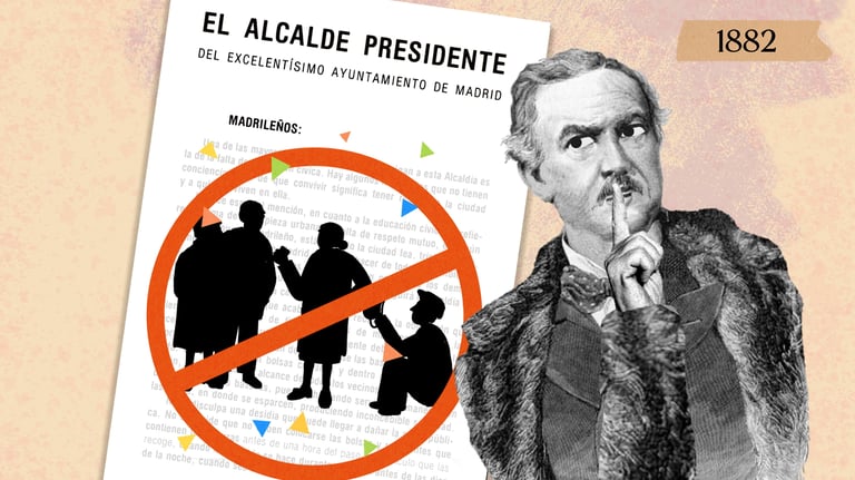 a black and white photo of a man hushes while a forbidden symbol covers a document with silhouettes