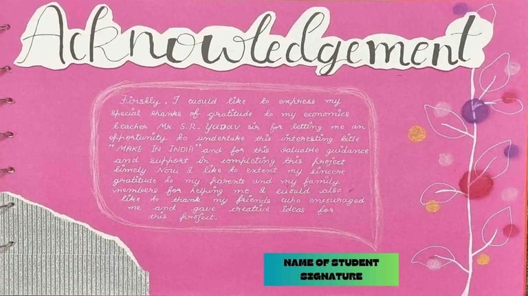 acknowledgement page in economics project