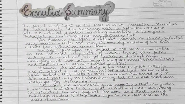 Executive summary page in economics project