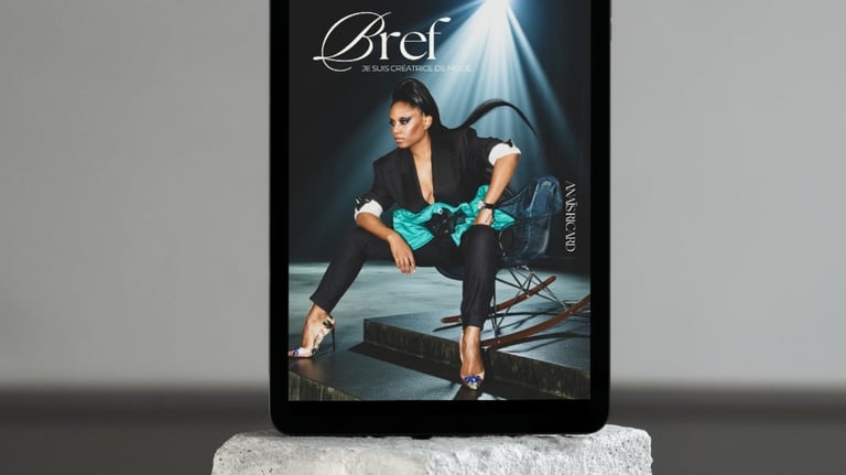a tablet with a magazine cover of a woman