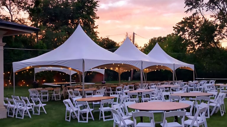 20x60 tent with round tables and resin chairs