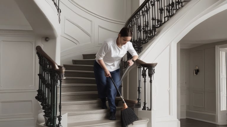 A professional cleaner washing windows.