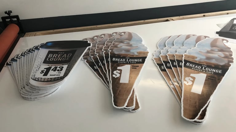 a table with a bunch of stickers on it