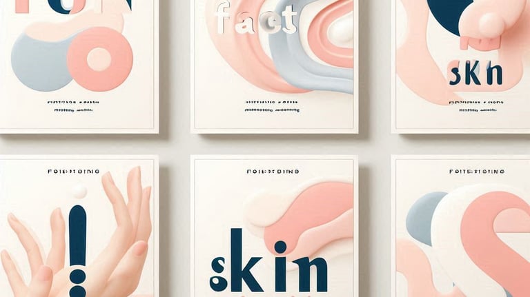 Abstract pastel poster designs with words fun, skin, and fact – skincare blog visuals.
