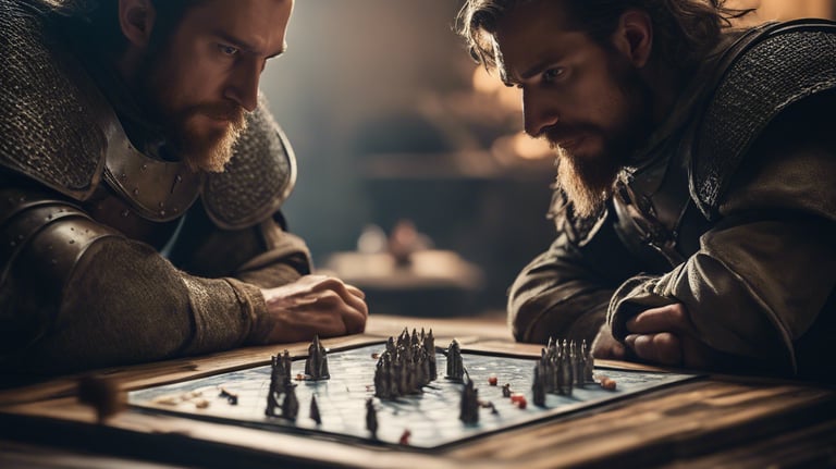Deux hommes jouent à un jeu de reflexion et de stratégie et sont en pleine concentration