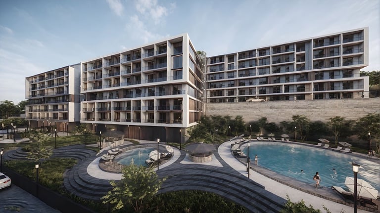 Türkiye'nin Bartın ilinin Amasra ilçesinde gerçekleşmesi planlanan Blue Amasra adında bir toplu konut projesinin görüntüsü.