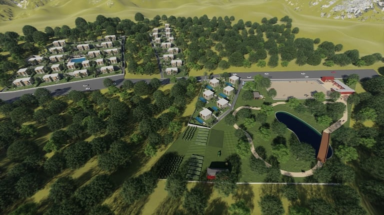 Muğla'nın Bodrum ilçesinde içerisinde at çiftliği ve müstakil evlerin bulunduğu inşaat projesi.