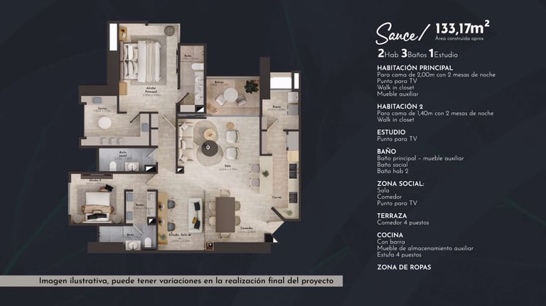 Arvore, Tipología de apartamento Sauce en Pereira