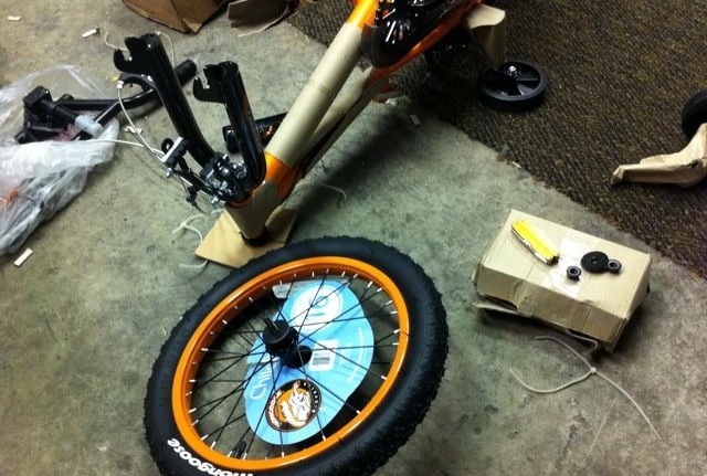 a bicycle during assembly