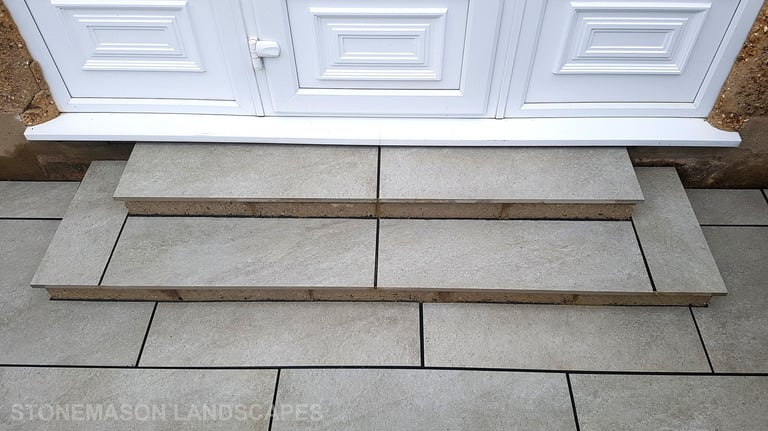 Raised Hammerstone Porcelain Grey Elevated Patio & Steps