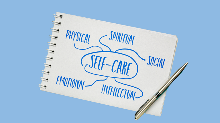 a notepad with all parts of self-care