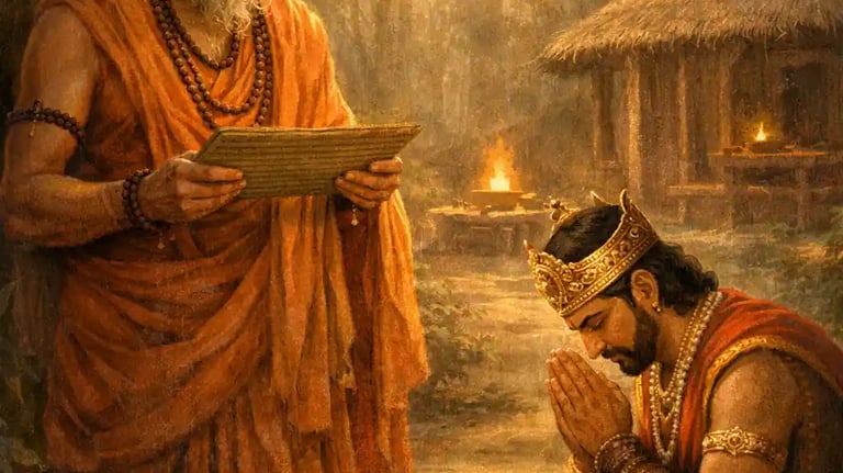ऋषि और राजा का प्रतीकात्मक दृश्य — भारतवर्ष की चेतना और ब्राह्मण परंपरा