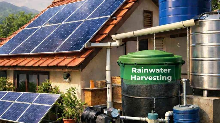 Solar energy and rainwater conservation system for home