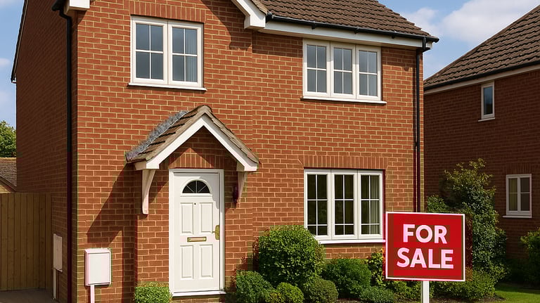 a house with a for sale sign in front of a house