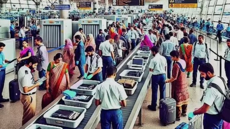 Security check of carry-on bags at the airport