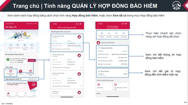 Tôi có thể xem thông tin về giá trị hợp đồng và kế hoạch đóng phí bảo hiểm ở đâu? MyAIA và AIA+