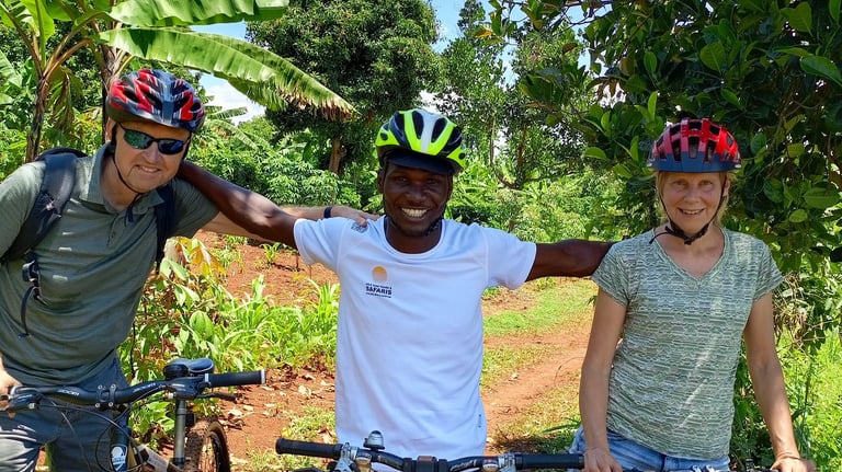 Louis with friends on the Jinja Bike Tour