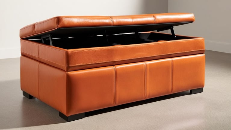 orange leather ottoman with storage