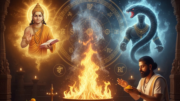 Pandit performing grah shanti puja for peace and protection