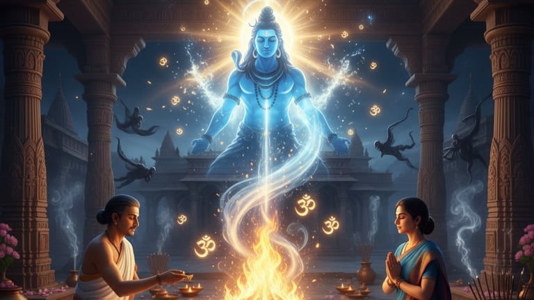 Holy offerings being placed into the havan fire for blessings