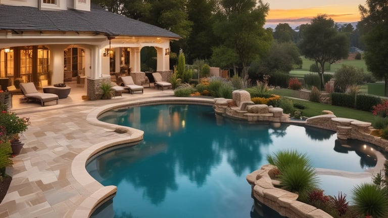 Technician carefully cleaning a residential pool with professional equipment