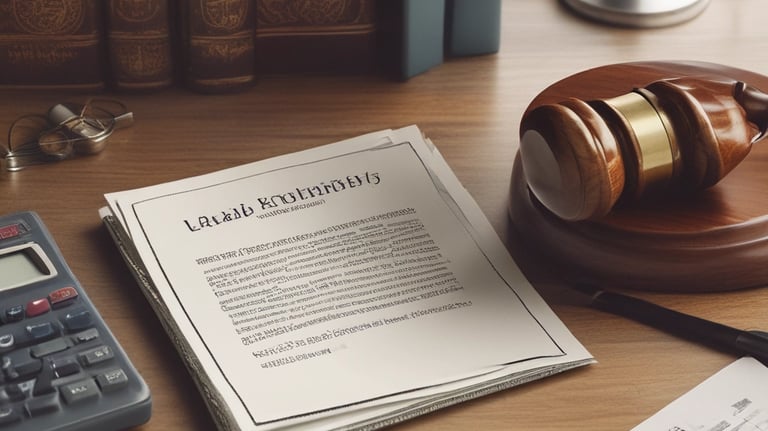 A confident businessperson reviewing legal documents in a modern office