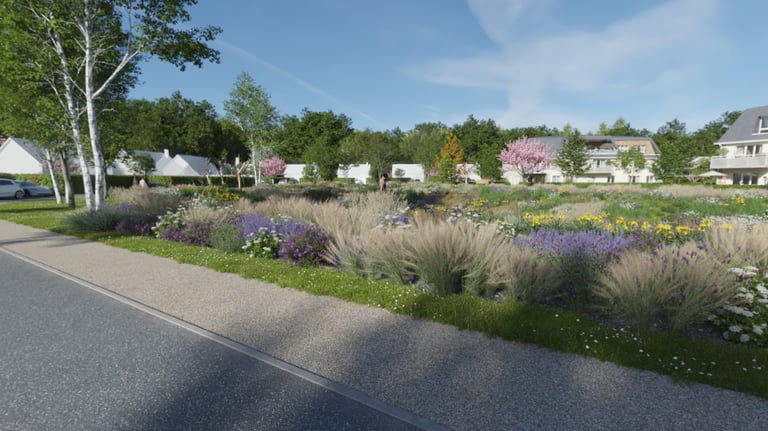 aménagement paysager et bassin du lotissement Domaine du Parc