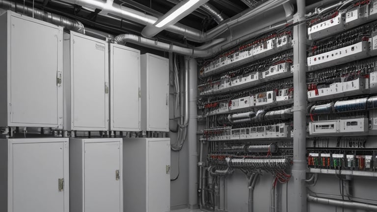 Technician installing modern electrical wiring in a commercial building.